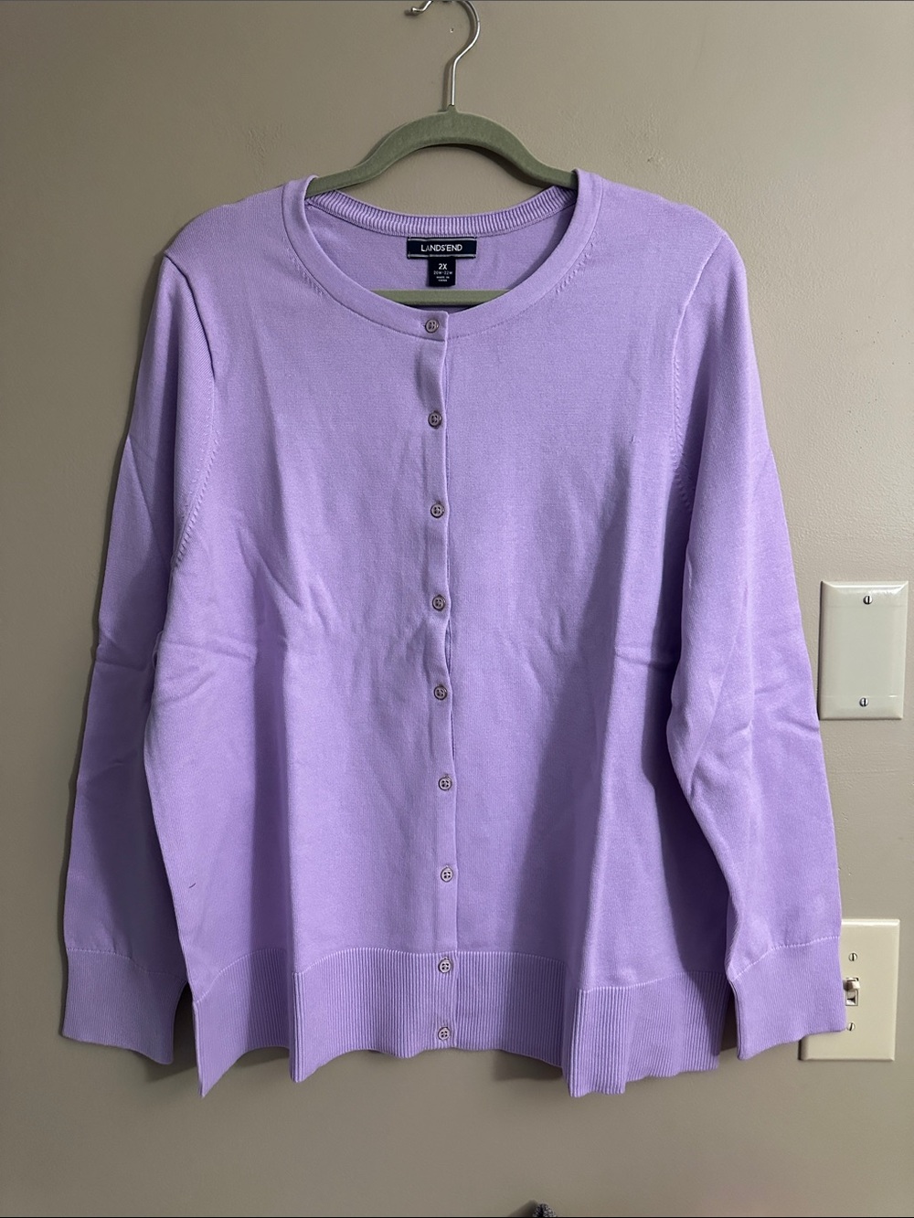 Lands' End Lavender Button-Up Cotton Cardigan